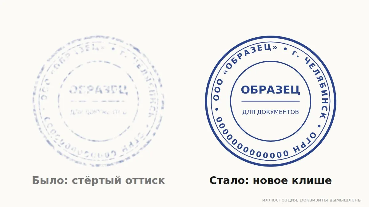 Иллюстрация: стёртый оттиск и оттиск после восстановления, образец